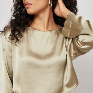 Cropped Dynamite Satin Long-Sleeve Shirt